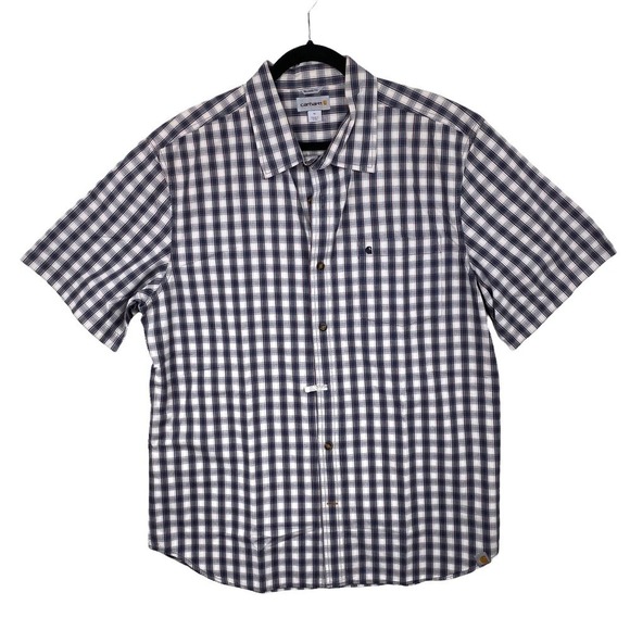 Carhartt Midweight Button Front Plaid Short Sleeve Shirt Blue White Size XL - Picture 1 of 6